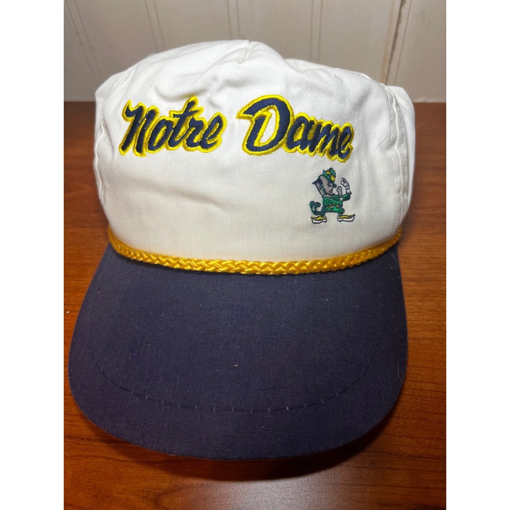 Vintage Notre Dame Fighting Irish Snapback Hat White Navy Blue Rope Cap 90s NCAA